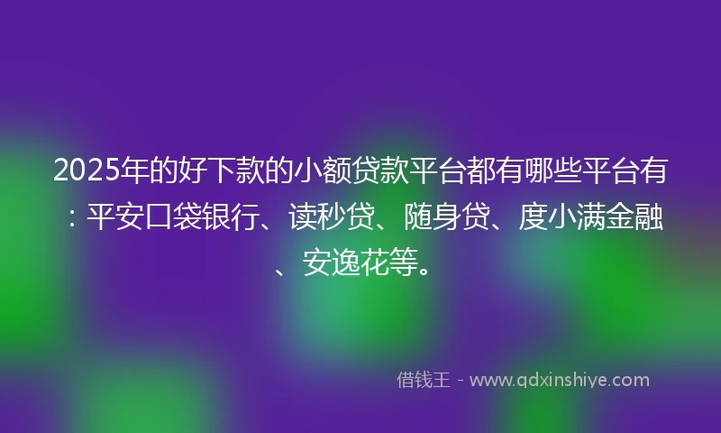 2025年的好下款的小额贷款平台都有哪些平台有：平安口袋银行、读秒贷、随身贷、度小满金融、安逸花等。