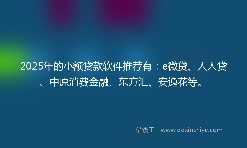 2025年的小额贷款软件推荐有：e微贷、人人贷、中原消费金融、东方汇、安逸花等。