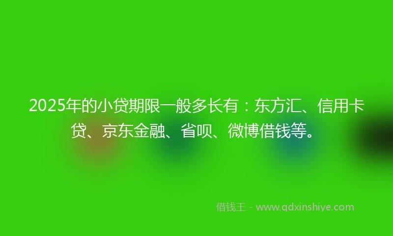 2025年的小贷期限一般多长有：东方汇、信用卡贷、京东金融、省呗、微博借钱等。