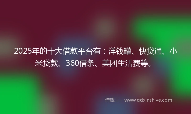 2025年的十大借款平台有：洋钱罐、快贷通、小米贷款、360借条、美团生活费等。