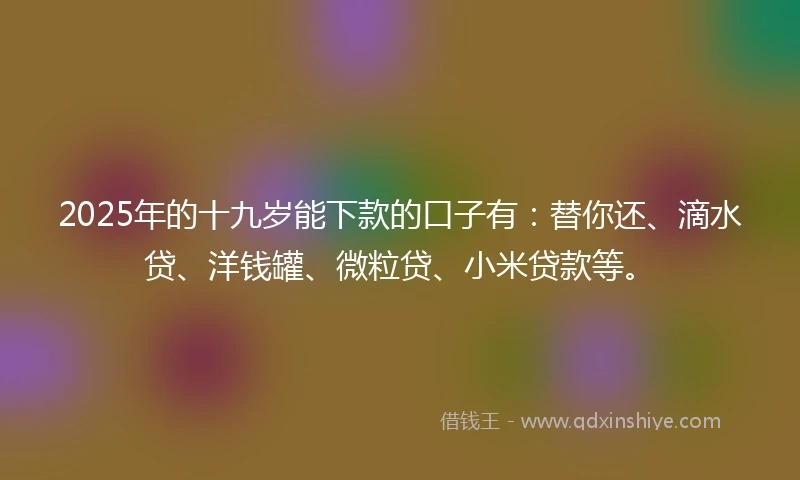 2025年的十九岁能下款的口子有：替你还、滴水贷、洋钱罐、微粒贷、小米贷款等。