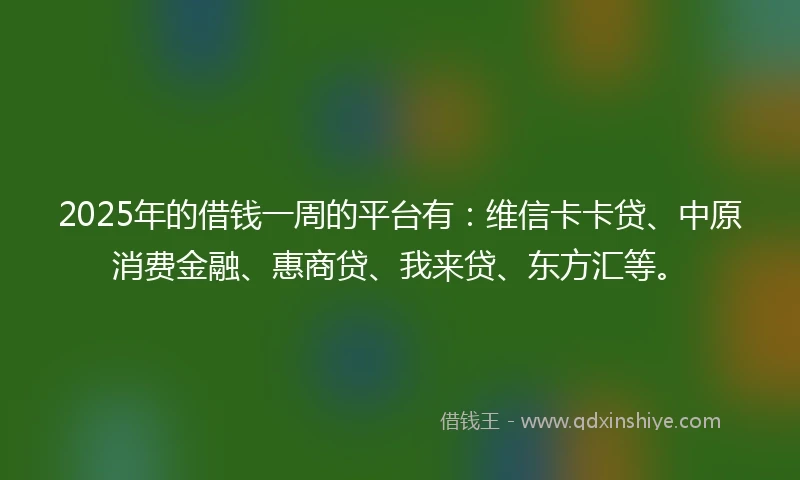2025年的借钱一周的平台有：维信卡卡贷、中原消费金融、惠商贷、我来贷、东方汇等。