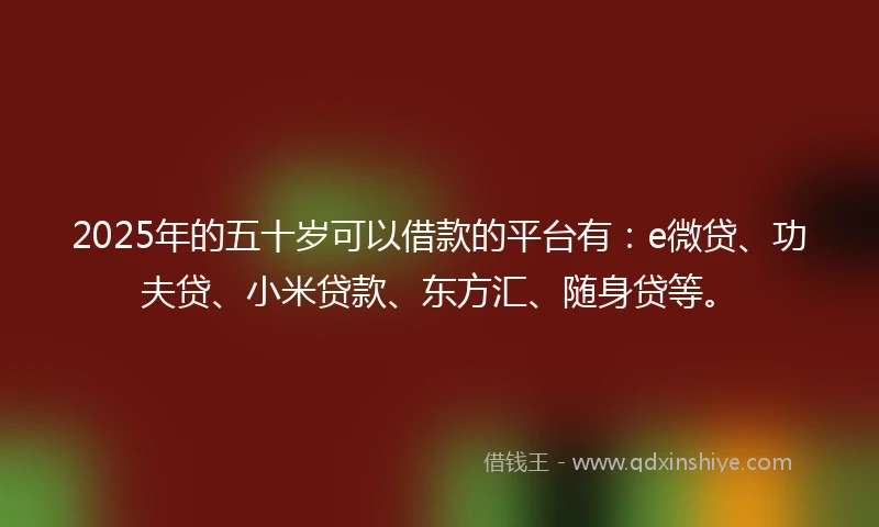 2025年的五十岁可以借款的平台有：e微贷、功夫贷、小米贷款、东方汇、随身贷等。