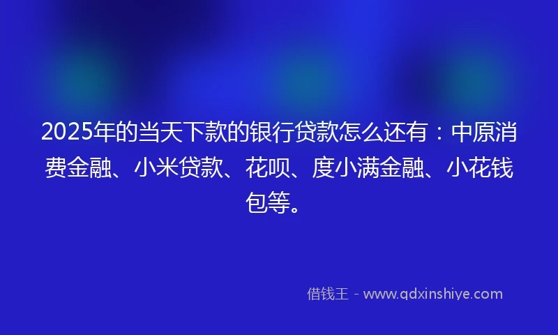 2025年的当天下款的银行贷款怎么还有：中原消费金融、小米贷款、花呗、度小满金融、小花钱包等。