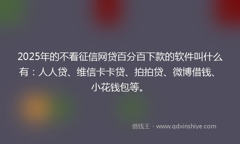 2025年的不看征信网贷百分百下款的软件叫什么有：人人贷、维信卡卡贷、拍拍贷、微博借钱、小花钱包等。