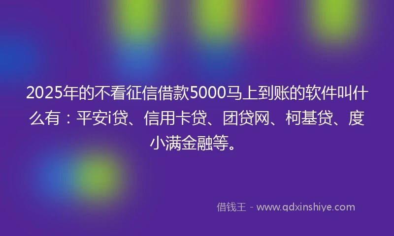 2025年的不看征信借款5000马上到账的软件叫什么有：平安i贷、信用卡贷、团贷网、柯基贷、度小满金融等。