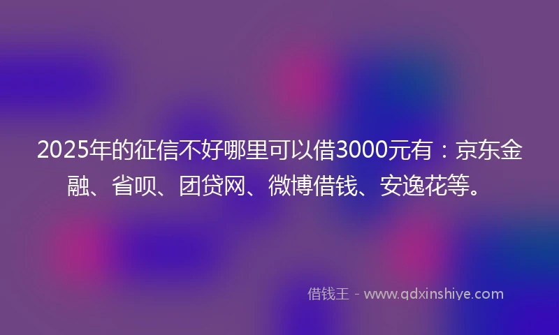 2025年的征信不好哪里可以借3000元有：京东金融、省呗、团贷网、微博借钱、安逸花等。