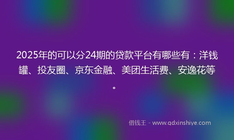 2025年的可以分24期的贷款平台有哪些有：洋钱罐、投友圈、京东金融、美团生活费、安逸花等。