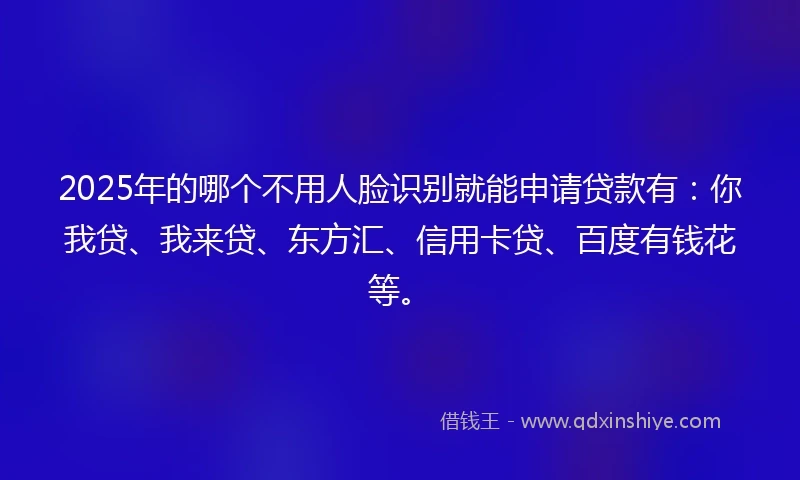 2025年的哪个不用人脸识别就能申请贷款有：你我贷、我来贷、东方汇、信用卡贷、百度有钱花等。