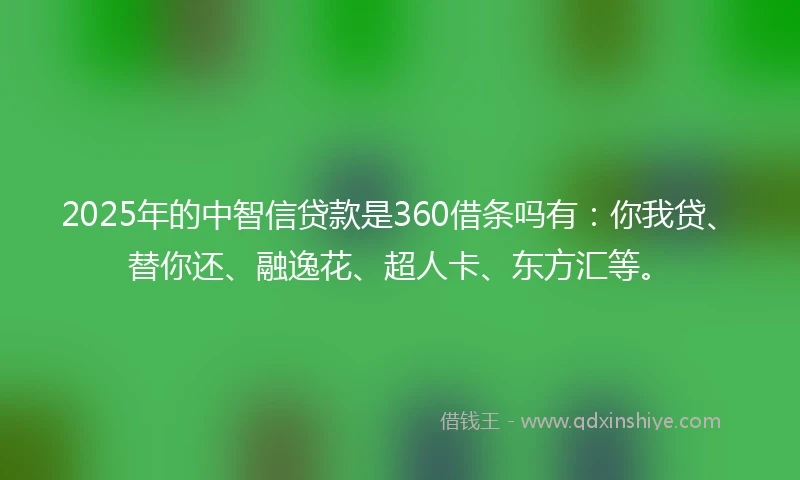 2025年的中智信贷款是360借条吗有：你我贷、替你还、融逸花、超人卡、东方汇等。