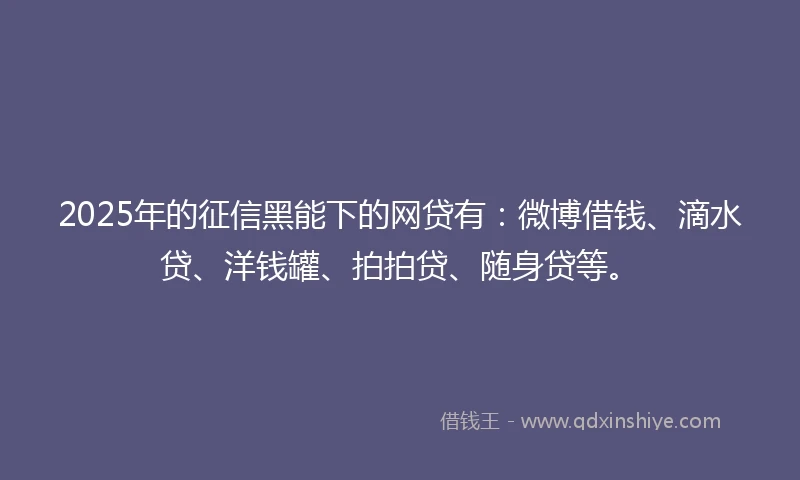 2025年的征信黑能下的网贷有：微博借钱、滴水贷、洋钱罐、拍拍贷、随身贷等。