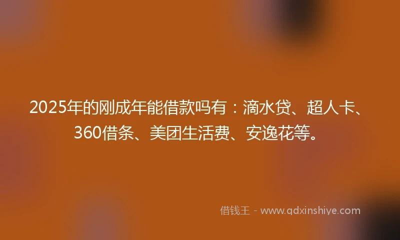 2025年的刚成年能借款吗有：滴水贷、超人卡、360借条、美团生活费、安逸花等。