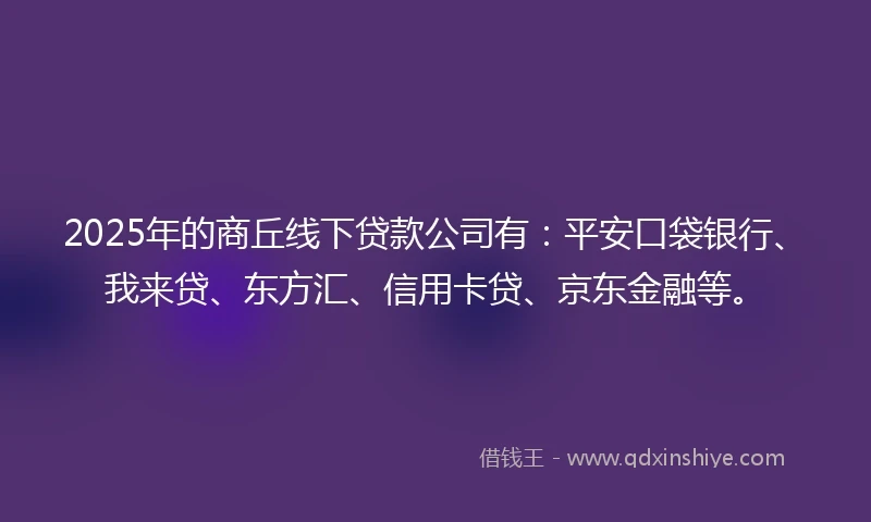 2025年的商丘线下贷款公司有：平安口袋银行、我来贷、东方汇、信用卡贷、京东金融等。