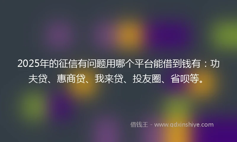 2025年的征信有问题用哪个平台能借到钱有：功夫贷、惠商贷、我来贷、投友圈、省呗等。