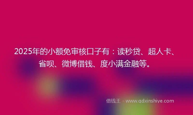 2025年的小额免审核口子有：读秒贷、超人卡、省呗、微博借钱、度小满金融等。
