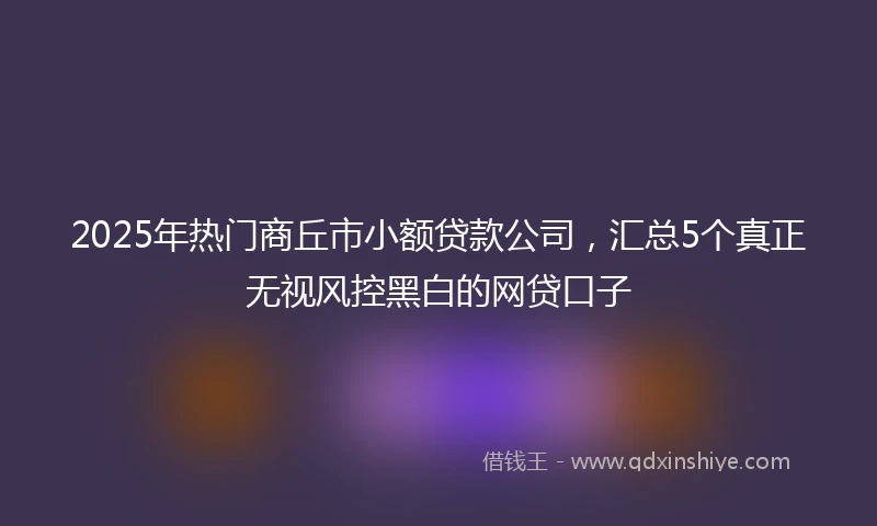 2025年热门商丘市小额贷款公司，汇总5个真正无视风控黑白的网贷口子