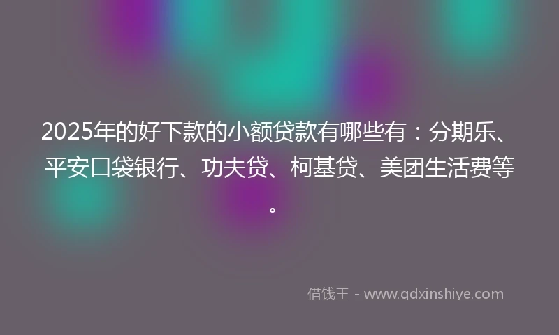 2025年的好下款的小额贷款有哪些有：分期乐、平安口袋银行、功夫贷、柯基贷、美团生活费等。