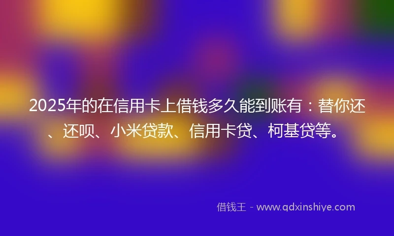 2025年的在信用卡上借钱多久能到账有：替你还、还呗、小米贷款、信用卡贷、柯基贷等。