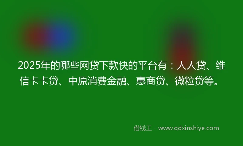 2025年的哪些网贷下款快的平台有：人人贷、维信卡卡贷、中原消费金融、惠商贷、微粒贷等。
