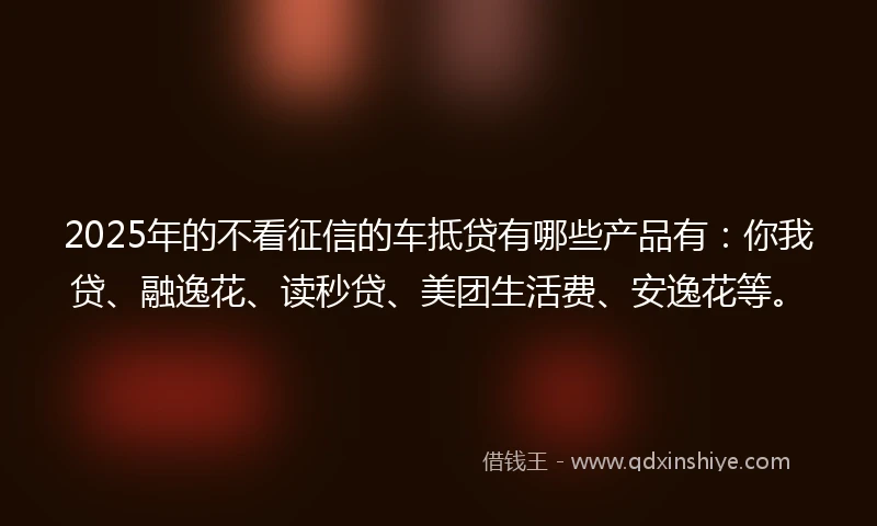 2025年的不看征信的车抵贷有哪些产品有：你我贷、融逸花、读秒贷、美团生活费、安逸花等。