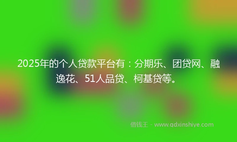2025年的个人贷款平台有：分期乐、团贷网、融逸花、51人品贷、柯基贷等。