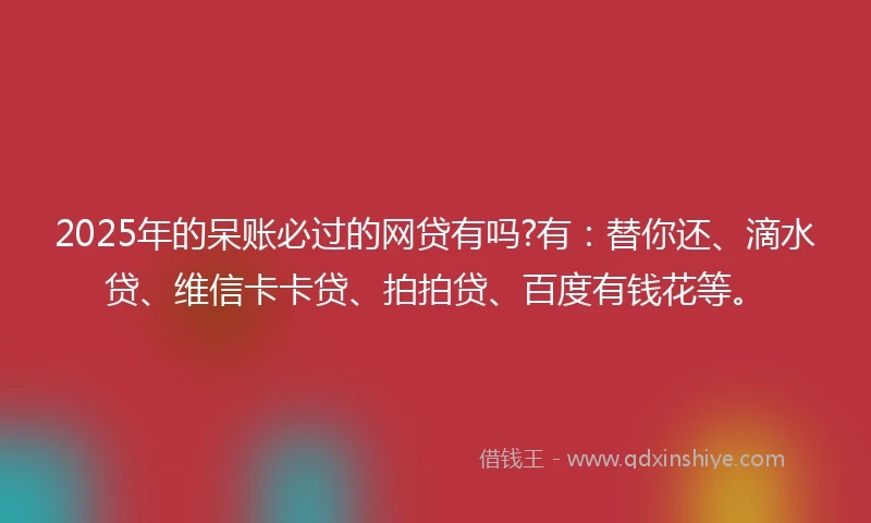 2025年的呆账必过的网贷有吗?有:替你还、滴水贷、维信卡卡贷、拍拍贷、百度有钱花等。