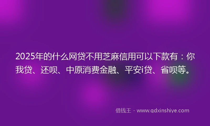 2025年的什么网贷不用芝麻信用可以下款有：你我贷、还呗、中原消费金融、平安i贷、省呗等。