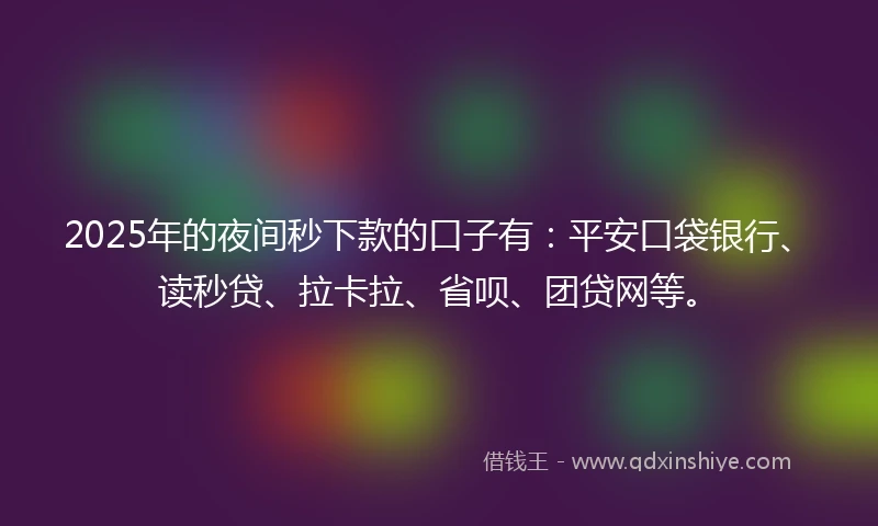 2025年的夜间秒下款的口子有：平安口袋银行、读秒贷、拉卡拉、省呗、团贷网等。