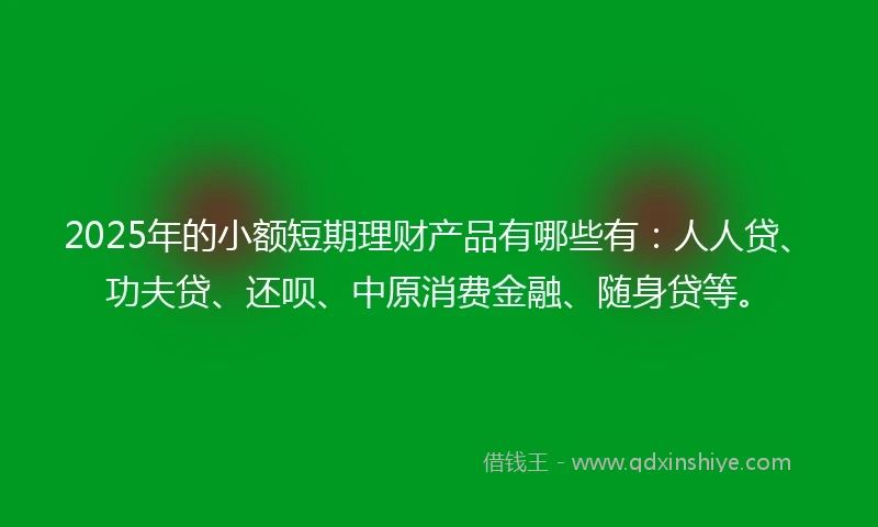 2025年的小额短期理财产品有哪些有：人人贷、功夫贷、还呗、中原消费金融、随身贷等。