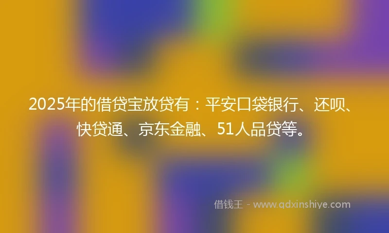 2025年的借贷宝放贷有：平安口袋银行、还呗、快贷通、京东金融、51人品贷等。