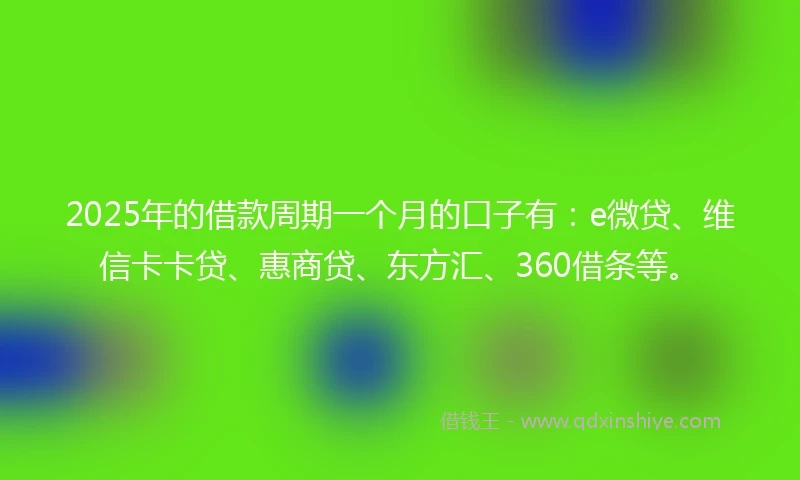 2025年的借款周期一个月的口子有：e微贷、维信卡卡贷、惠商贷、东方汇、360借条等。