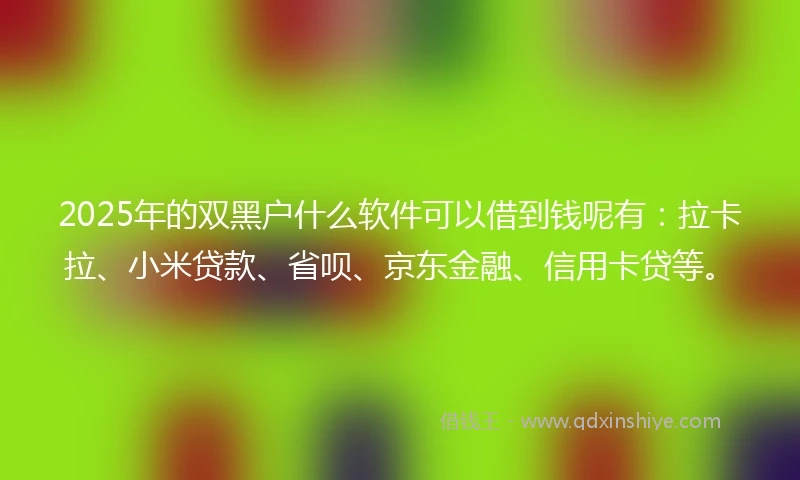 2025年的双黑户什么软件可以借到钱呢有：拉卡拉、小米贷款、省呗、京东金融、信用卡贷等。