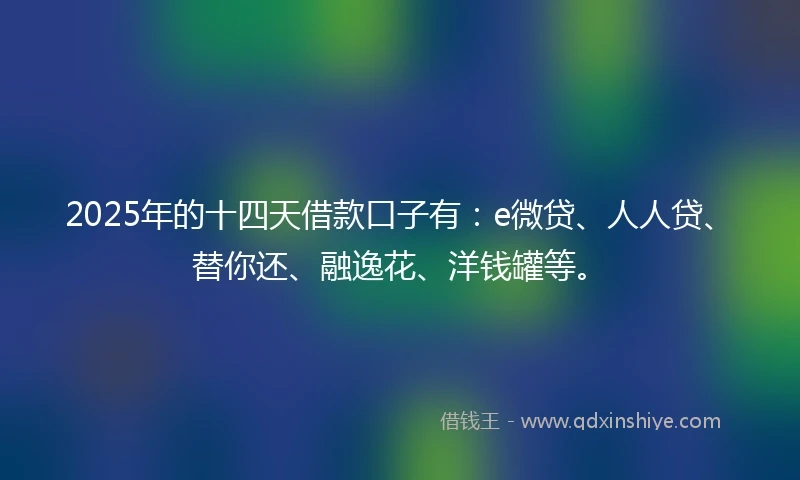 2025年的十四天借款口子有：e微贷、人人贷、替你还、融逸花、洋钱罐等。