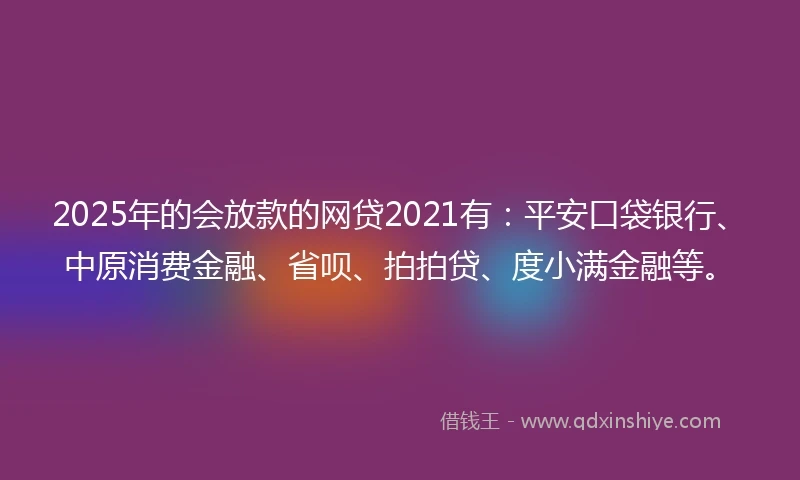 2025年的会放款的网贷2021有：平安口袋银行、中原消费金融、省呗、拍拍贷、度小满金融等。