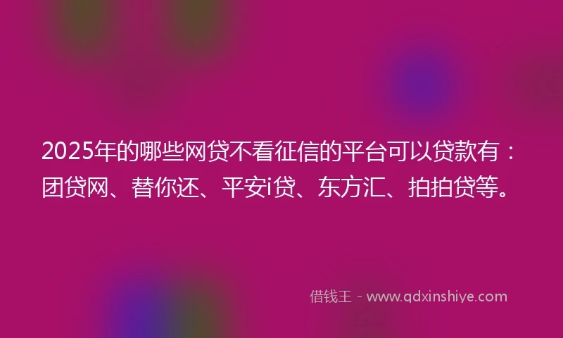 2025年的哪些网贷不看征信的平台可以贷款有：团贷网、替你还、平安i贷、东方汇、拍拍贷等。