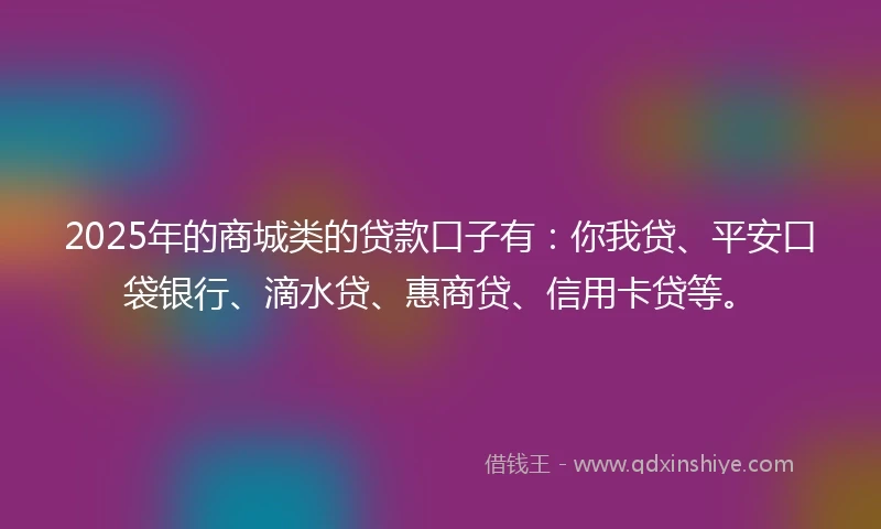 2025年的商城类的贷款口子有：你我贷、平安口袋银行、滴水贷、惠商贷、信用卡贷等。