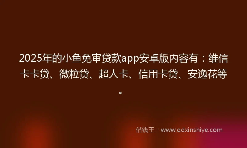 2025年的小鱼免审贷款app安卓版内容有：维信卡卡贷、微粒贷、超人卡、信用卡贷、安逸花等。
