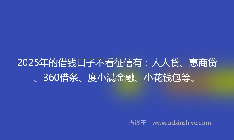2025年的借钱口子不看征信有：人人贷、惠商贷、360借条、度小满金融、小花钱包等。