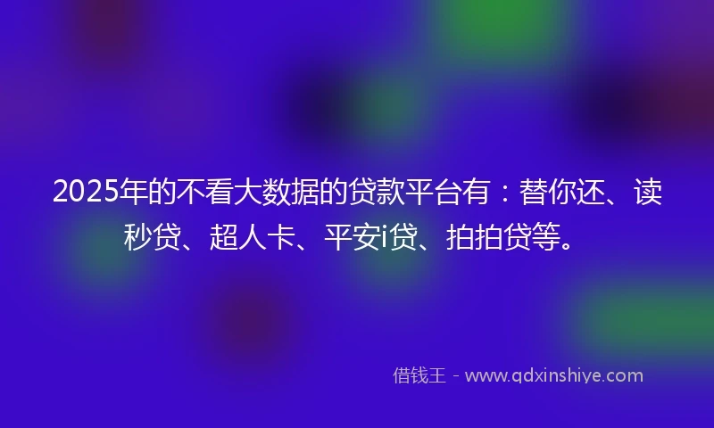 2025年的不看大数据的贷款平台有：替你还、读秒贷、超人卡、平安i贷、拍拍贷等。