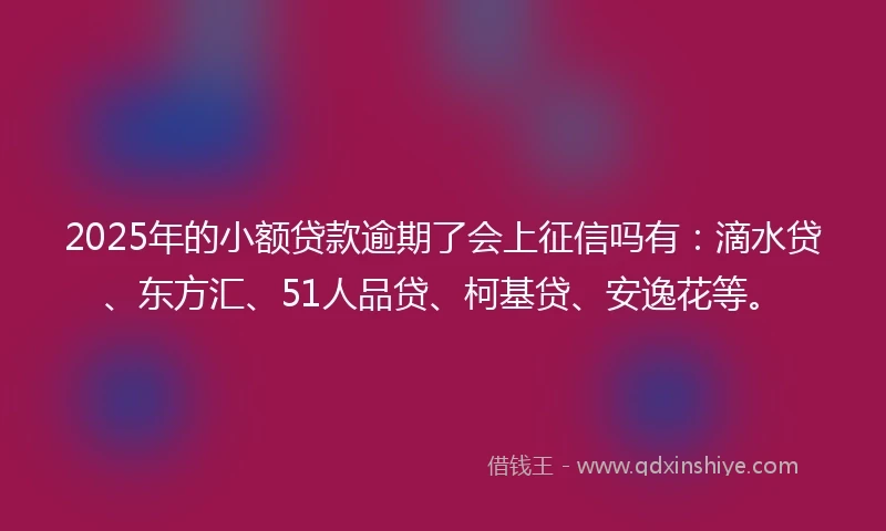 2025年的小额贷款逾期了会上征信吗有：滴水贷、东方汇、51人品贷、柯基贷、安逸花等。