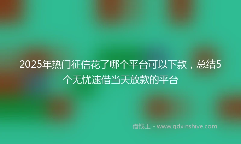 2025年热门征信花了哪个平台可以下款，总结5个无忧速借当天放款的平台