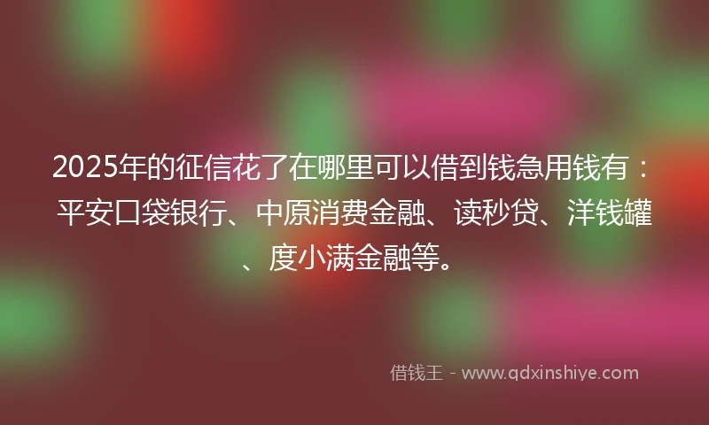 2025年的征信花了在哪里可以借到钱急用钱有：平安口袋银行、中原消费金融、读秒贷、洋钱罐、度小满金融等。