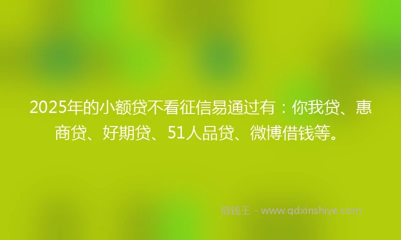 2025年的小额贷不看征信易通过有：你我贷、惠商贷、好期贷、51人品贷、微博借钱等。