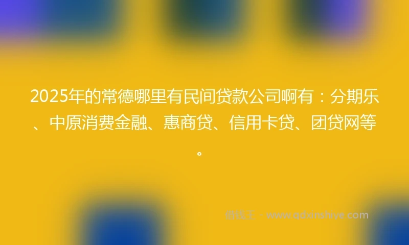 2025年的常德哪里有民间贷款公司啊有：分期乐、中原消费金融、惠商贷、信用卡贷、团贷网等。