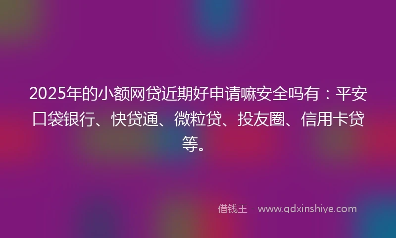2025年的小额网贷近期好申请嘛安全吗有：平安口袋银行、快贷通、微粒贷、投友圈、信用卡贷等。