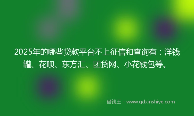 2025年的哪些贷款平台不上征信和查询有：洋钱罐、花呗、东方汇、团贷网、小花钱包等。