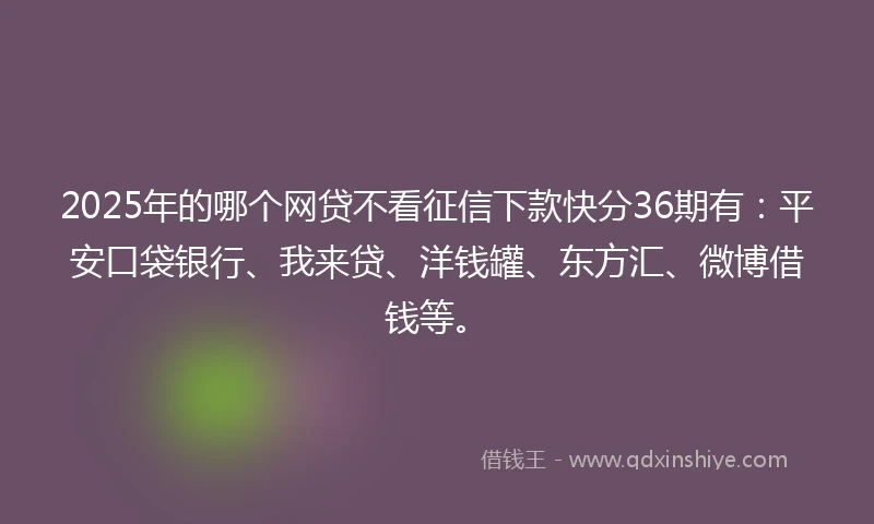 2025年的哪个网贷不看征信下款快分36期有：平安口袋银行、我来贷、洋钱罐、东方汇、微博借钱等。