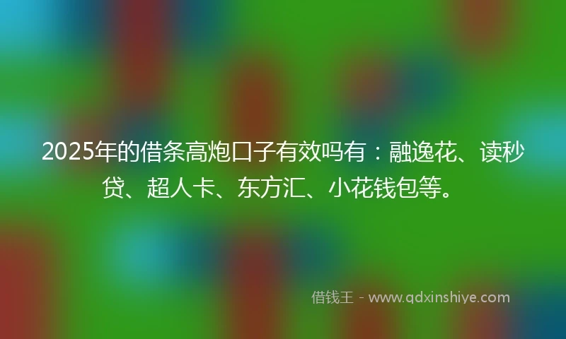 2025年的借条高炮口子有效吗有：融逸花、读秒贷、超人卡、东方汇、小花钱包等。