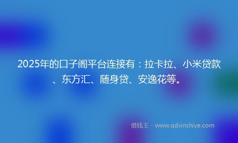 2025年的口子阁平台连接有：拉卡拉、小米贷款、东方汇、随身贷、安逸花等。