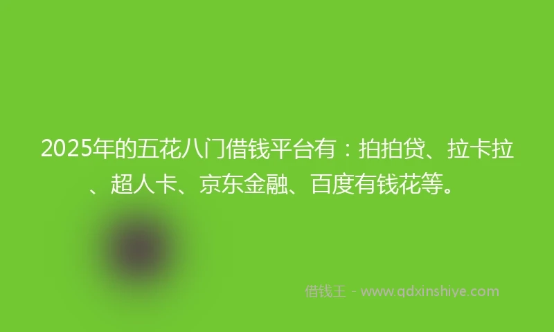 2025年的五花八门借钱平台有：拍拍贷、拉卡拉、超人卡、京东金融、百度有钱花等。